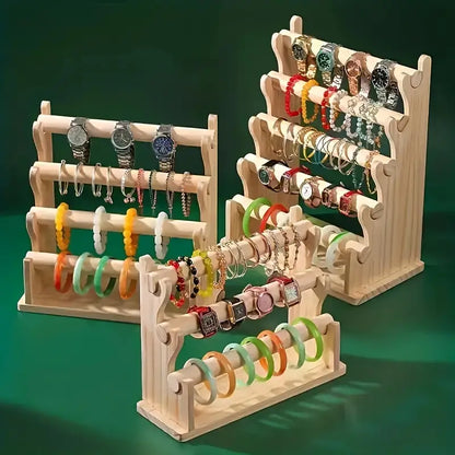 Jewelry Holder Wood 5-Tier – Removable Tabletop Display Rack for Bracelets, Necklaces & Watches, Rustic Vanity Organizer for Dresser & Bedroom