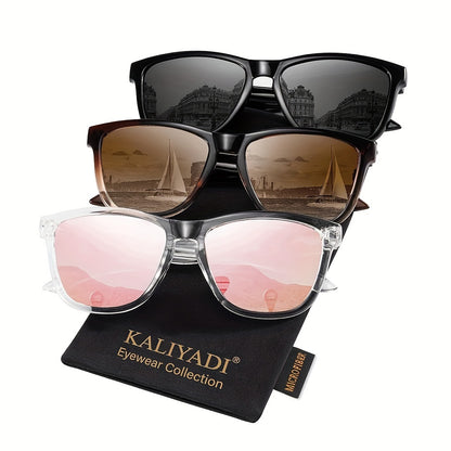 Polarized Sunglasses for Women 3 Pack - Trendy Gradient Fashion Shades in Ice Blue Purple Pink Black Brown, Stylish UV Protection Eyewear for Shopping Street Photography Decoration Daily Wear