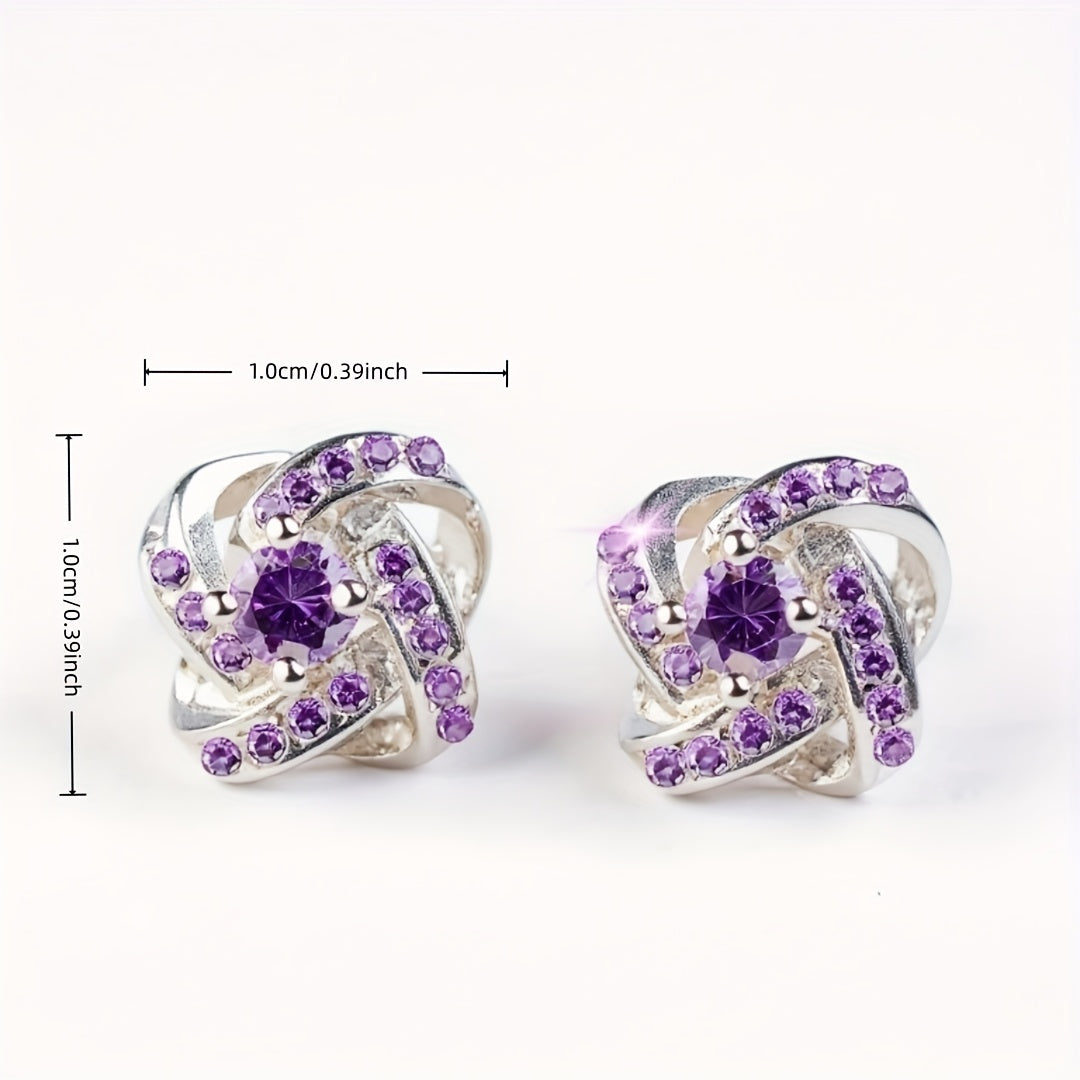 1 Pair Elegant Vintage Purple Moissanite Four-Leaf Clover Earrings, S925 Sterling Silvery Hypoallergenic, Perfect for Daily Wear& Banquets, Ideal Gift for Her with Gift Box, Valentine's Day Accessory, Banquet Jewelry, Vintage Earrings, Holiday