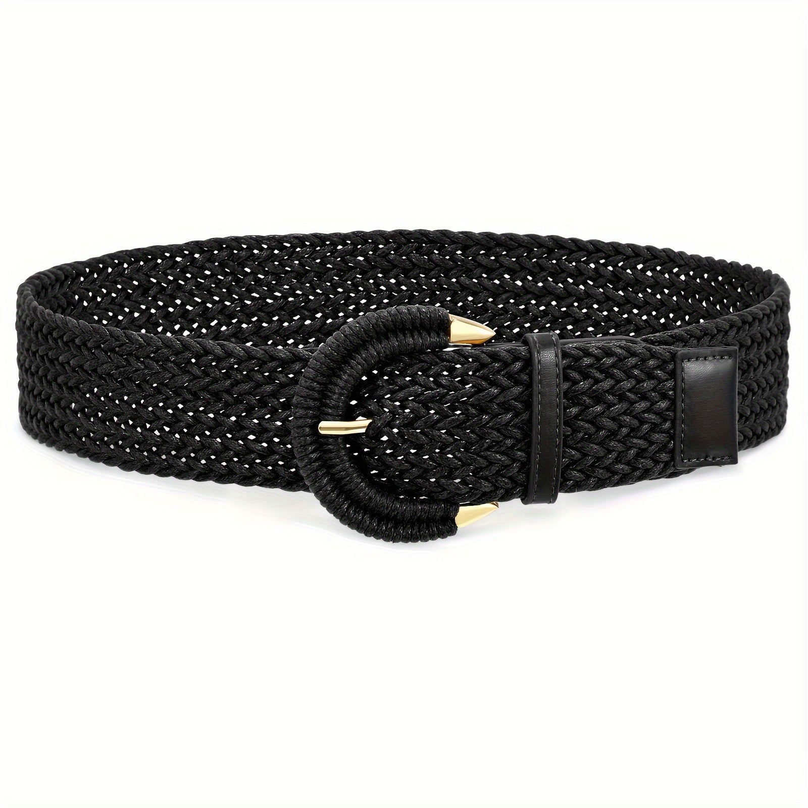 Women'S Braided Rattan Wide Belt Waist Belt with Half-Circle Buckle for Summer Dress Jeans Pants