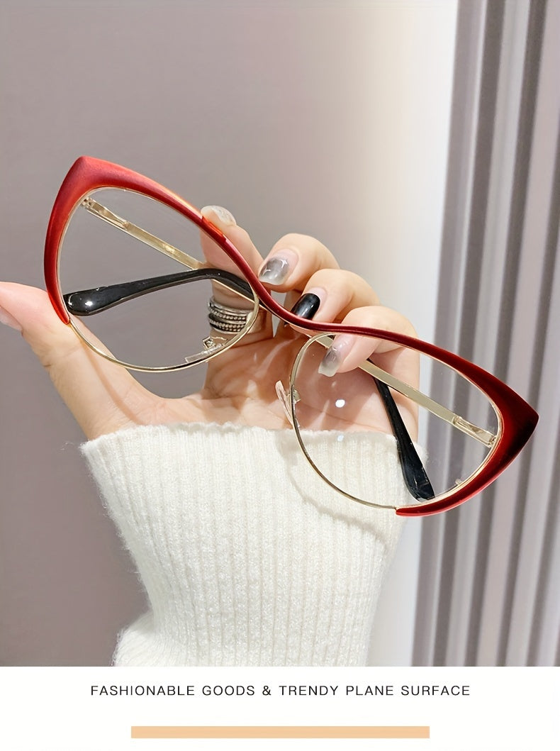 Cat Eye Blue Light Blocking Glasses Women Retro Punk Style Luxurious Metal Frame Anti Blue Light Ladies Fashion Eyewear for Party Daily Wear Silver Black