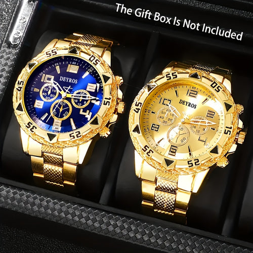 Vintage Stainless Steel Watch Set for Men 2pcs Quartz World Time Round Dial Battery Powered Gift for Boyfriend Halloween Christmas Thanksgiving Valentine