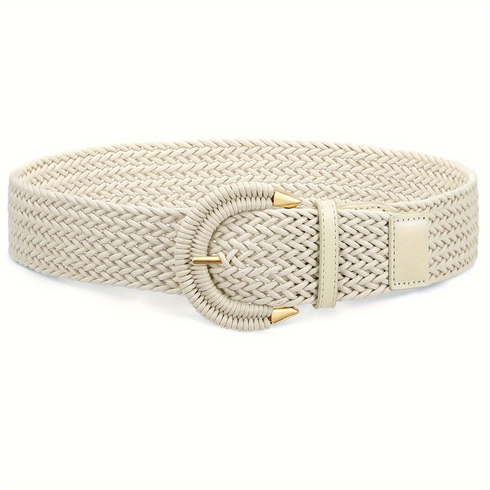 Women'S Braided Rattan Wide Belt Waist Belt with Half-Circle Buckle for Summer Dress Jeans Pants
