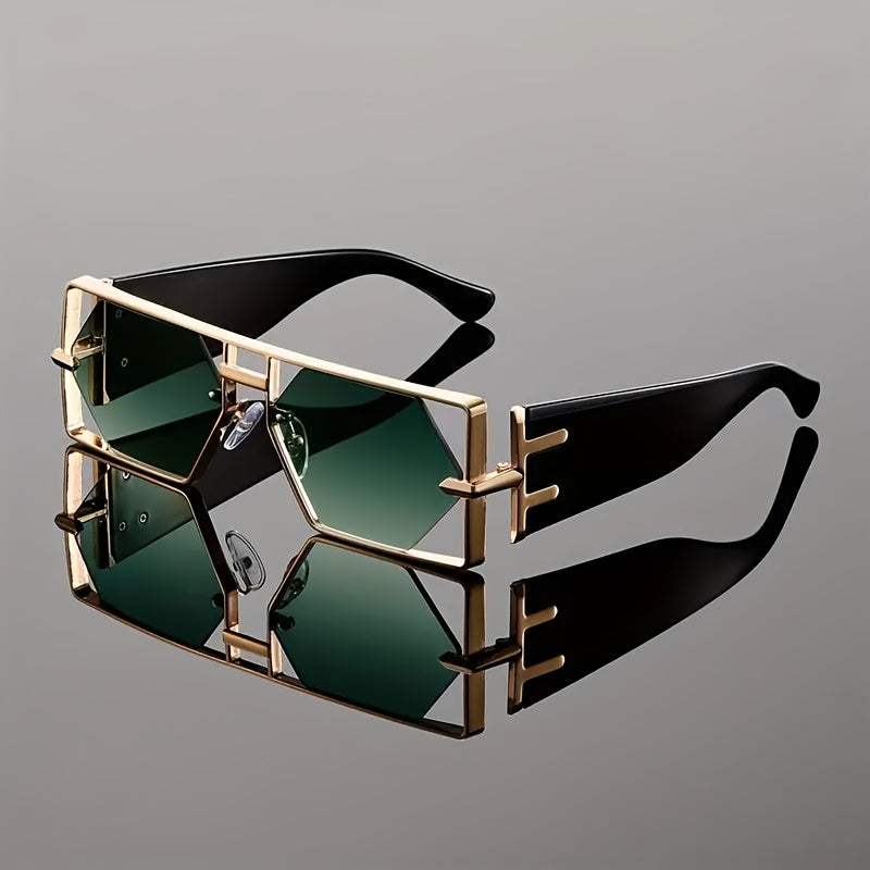 Oversized Square Sunglasses UV400 Hollow Metal Frame - PC Lens Trendy Exaggerated Fashion Eyewear Women Men Beach Vacation Travel 4 Colors