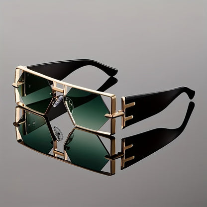 Oversized Square Sunglasses UV400 Hollow Metal Frame - PC Lens Trendy Exaggerated Fashion Eyewear Women Men Beach Vacation Travel 4 Colors