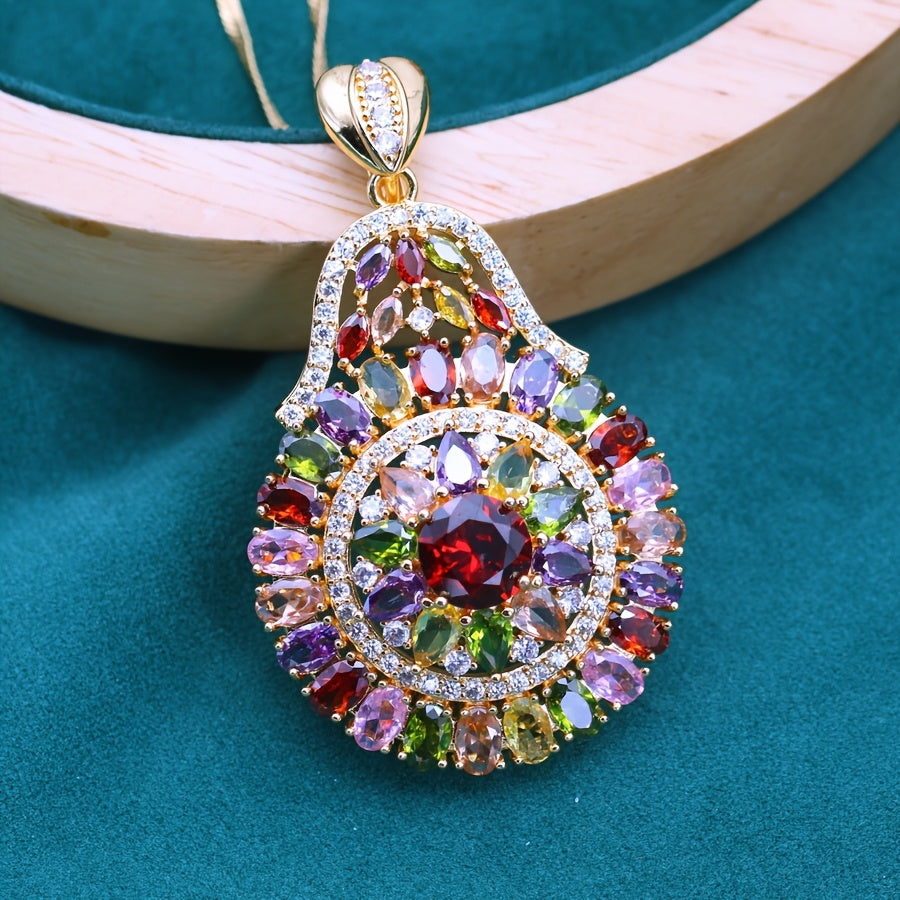 Elegant Retro Bohemian Style Cubic Zirconia Pendant - 18K Gold-Plated Pendant Necklace - Luxurious Creative Design - Perfect for Weddings And Valentine'S Day Gift