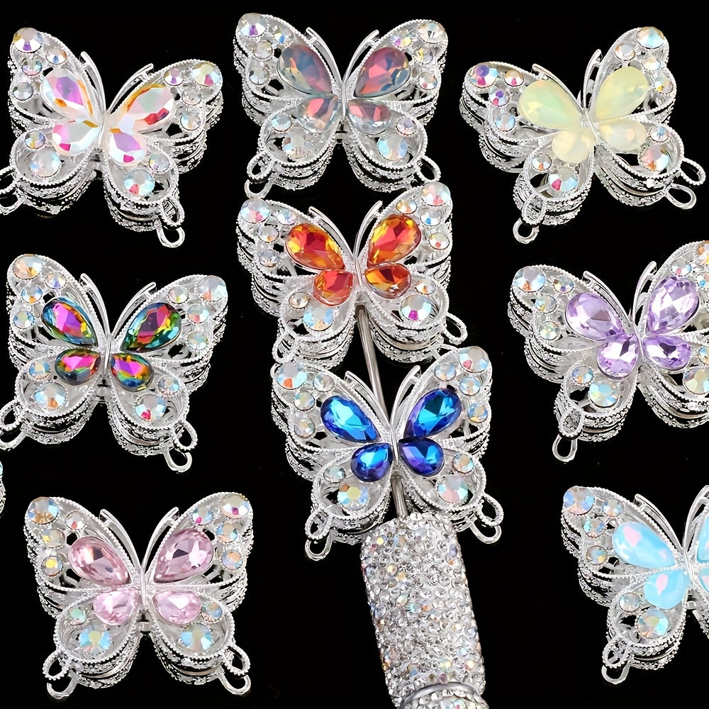 6pcs Rhinestone Butterfly Beads For Pens, Double-Sided Butterfly Charms For Jewelry Making Accessories, Pens, Bracelets, Necklaces, Assorted Varieties Mix Colors