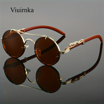 Round Metal Frame Sunglasses Double Bridge Gradient PC Lenses Leopard Hinge Luxury Fashion Eyewear Men Women 8 Colors Vacation Street Style Includes Case