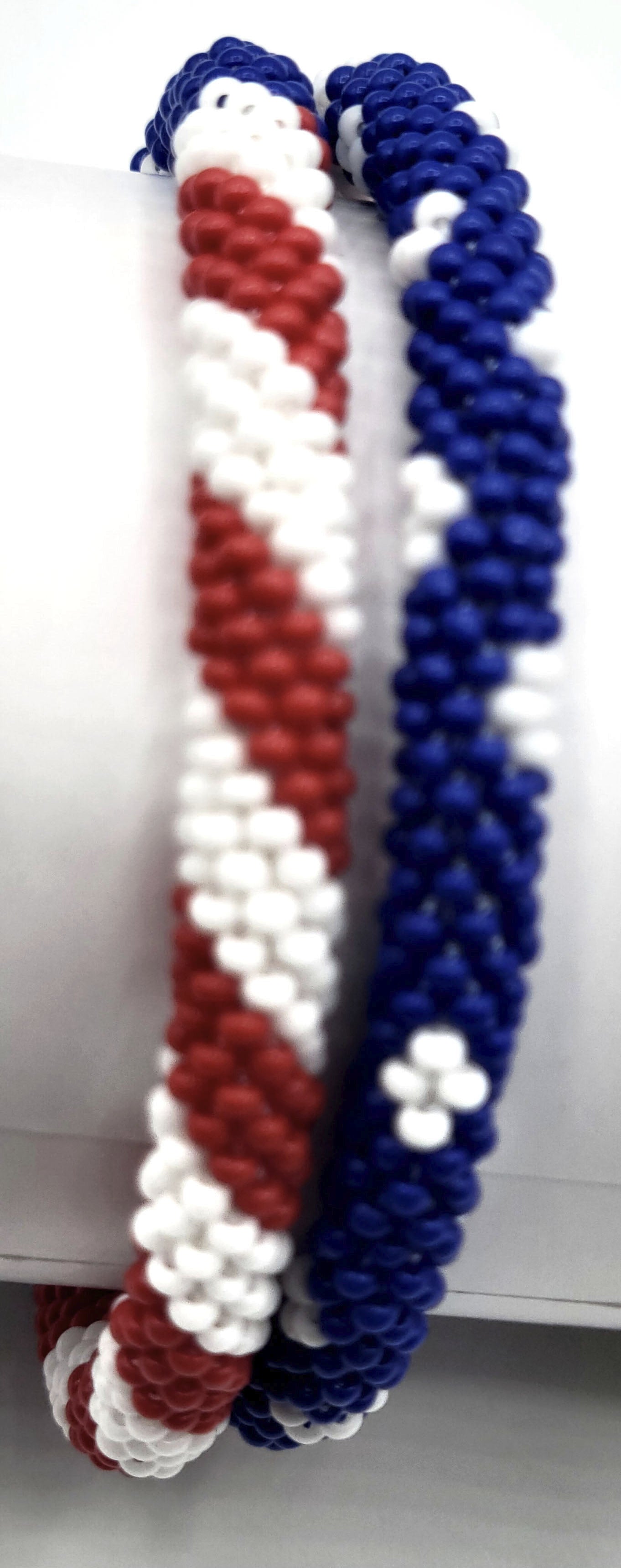 Set of 2 Handmade USA Flag Patriotic Color Design Bracelet Jewelry From Nepal – Glass Beaded Roll-On Crochet Bracelets for Men & Women, Boho Hippie Style, Artisan-Roll-On Bangles, Great Gift for USA Lovers Vacation Style Nepal Artisanship, Patriotic Wrist