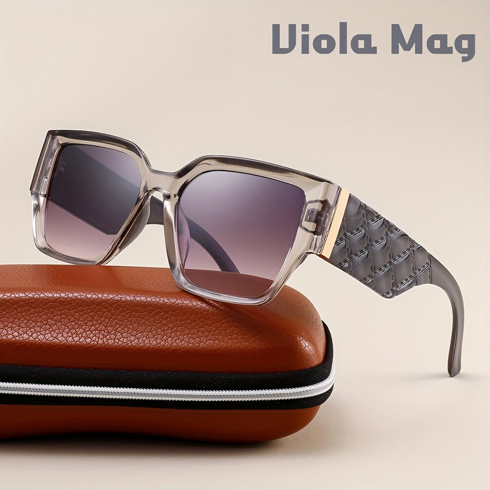 Retro Wide Frame Glasses for Women Men Vintage Rectangular Oversized Sunglasses Unisex Fashion Eyewear with Gold Accent & Case Set