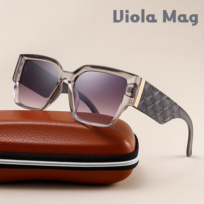 Retro Wide Frame Glasses for Women Men Vintage Rectangular Oversized Sunglasses Unisex Fashion Eyewear with Gold Accent & Case Set
