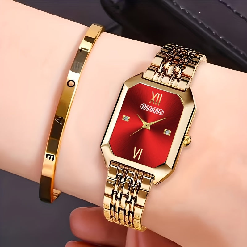 A 2pcs Women's Watch Gift Set Featuring a Trendy Open Bangle Combination with a Casual Quartz Watch, Classic Vintage Rectangular Dial Watches for Men, Christmas, Birthday Gifts, Reloj Para Hombre.(Box Not Included).