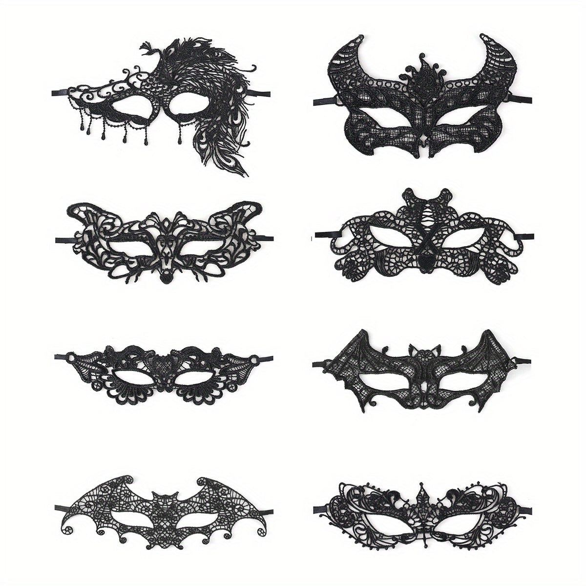 5pcs Sexy Black Fabric Lace Eye Masks Set Random Lace Mask | Half-Face Mask Women Party Cosplay Masquerade Accessories Vintage Hollow Black Flower Eye Masks Proms, Music Festivals, And Holiday Wear Accessories