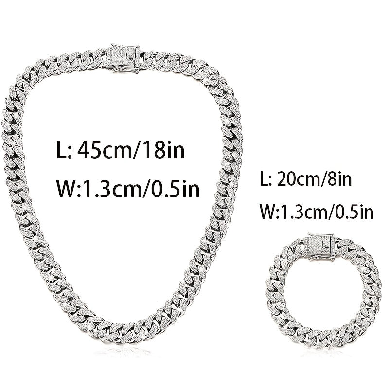 2pcs 925 Sterling Silver Silver Cuba Necklace and Bracelet, Exquisite Holiday Gifts Suitable for Women.Total Weight of the Product (11.89g)