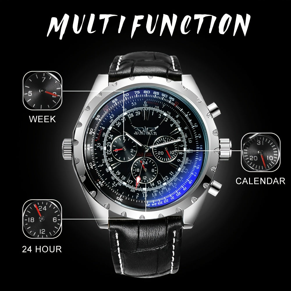 1pc Pilot Sports Automatic Mechanical Watch for Men Fashion Multifunctional Small Dials Week 24 Hours Display Calendar Business Casual Mens Watches Top Brand Luxury New Year Birthday Festival Gifts
