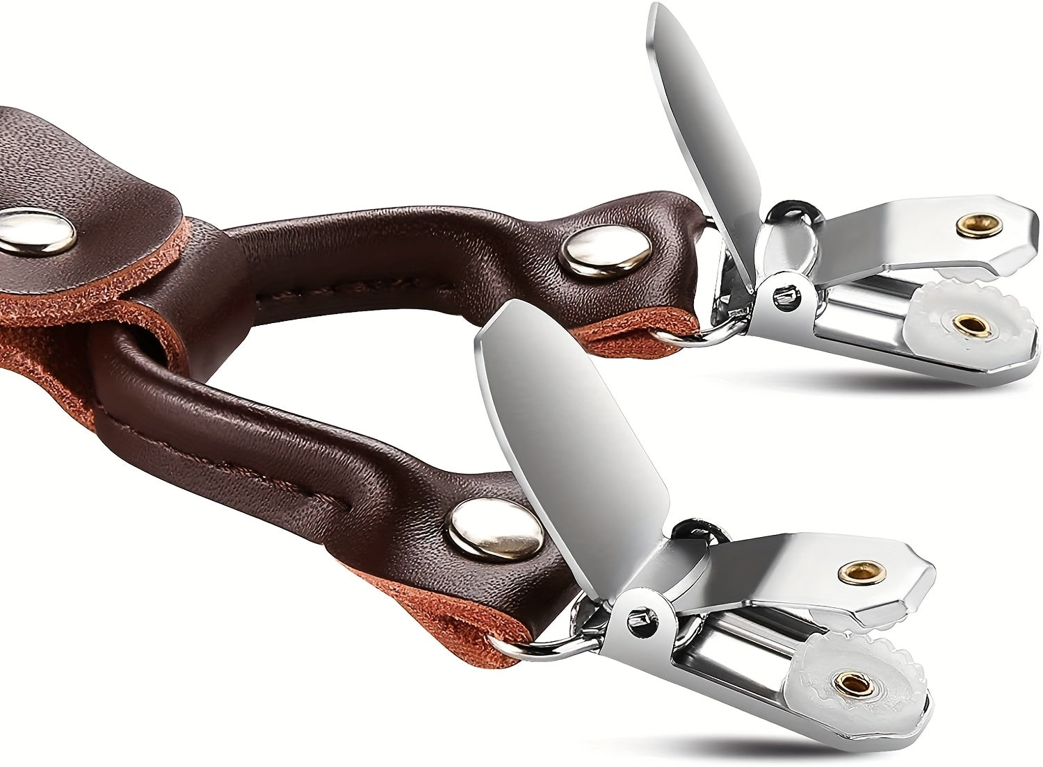 Men'S Suspenders, Suit Brace Y-back PU Leather Heavy Duty Suspender With 6 Metal CliP