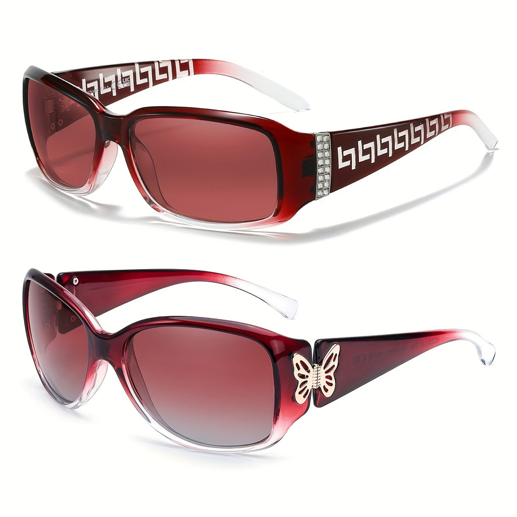[2pcs] Women'S Polarized Sunglasses with Wrap-Around Butterfly Heart Design, Trendy Jackie-O Style for UV400 Protection