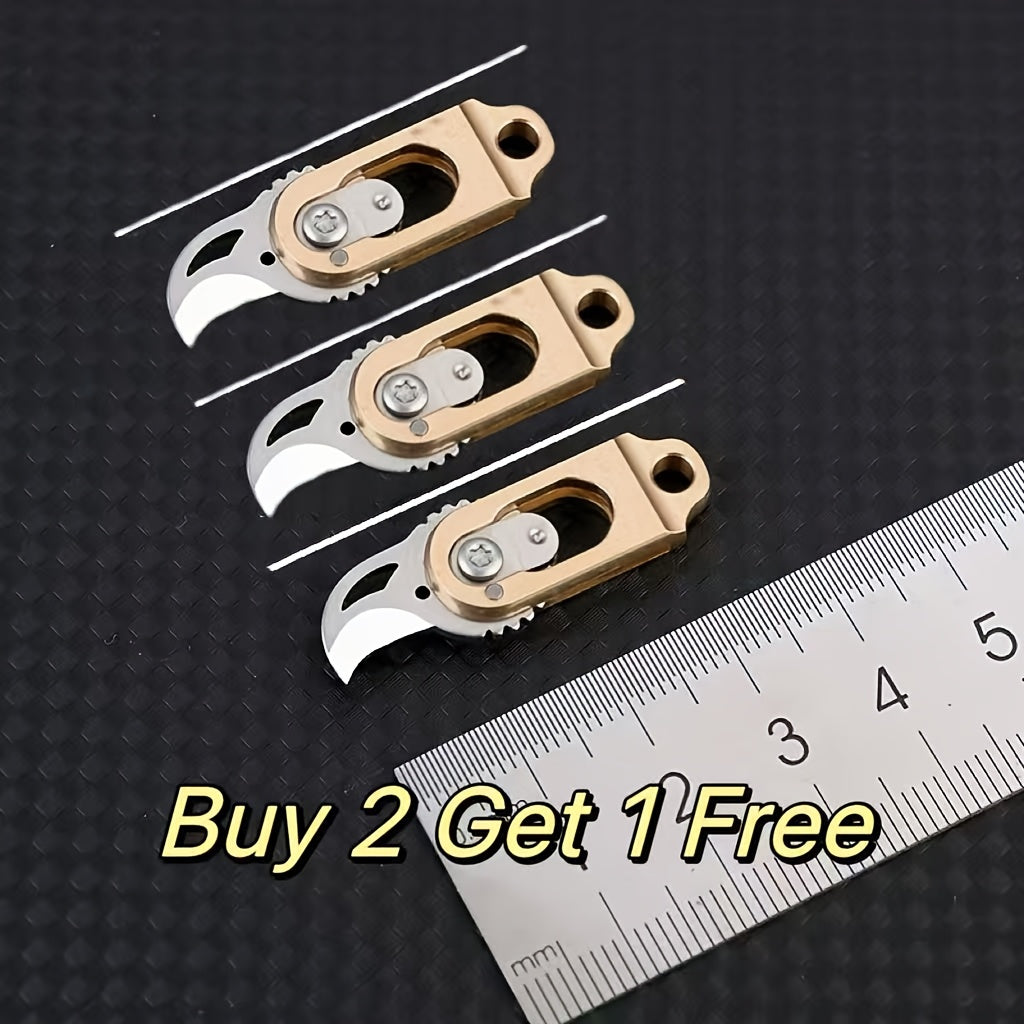 Brass Mini Keychain - Foldable Thumb Stud Design with Drop Point Blade & V-Grind Edge, Anti-Stain Compact Pocket Tool for Outdoor Camping, Hiking, Everyday Carry, Camping Additions, Durable Construction, Utility Blade, Hikers And Campers