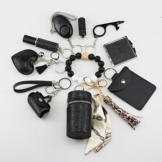 Women's Safety Keychain Set 11 Piece | Personal Alarm, Door Lock, Mirror, Lipstick Case & More – Customizable Hanging Accessory Kit, Perfect Christmas Gift for Women