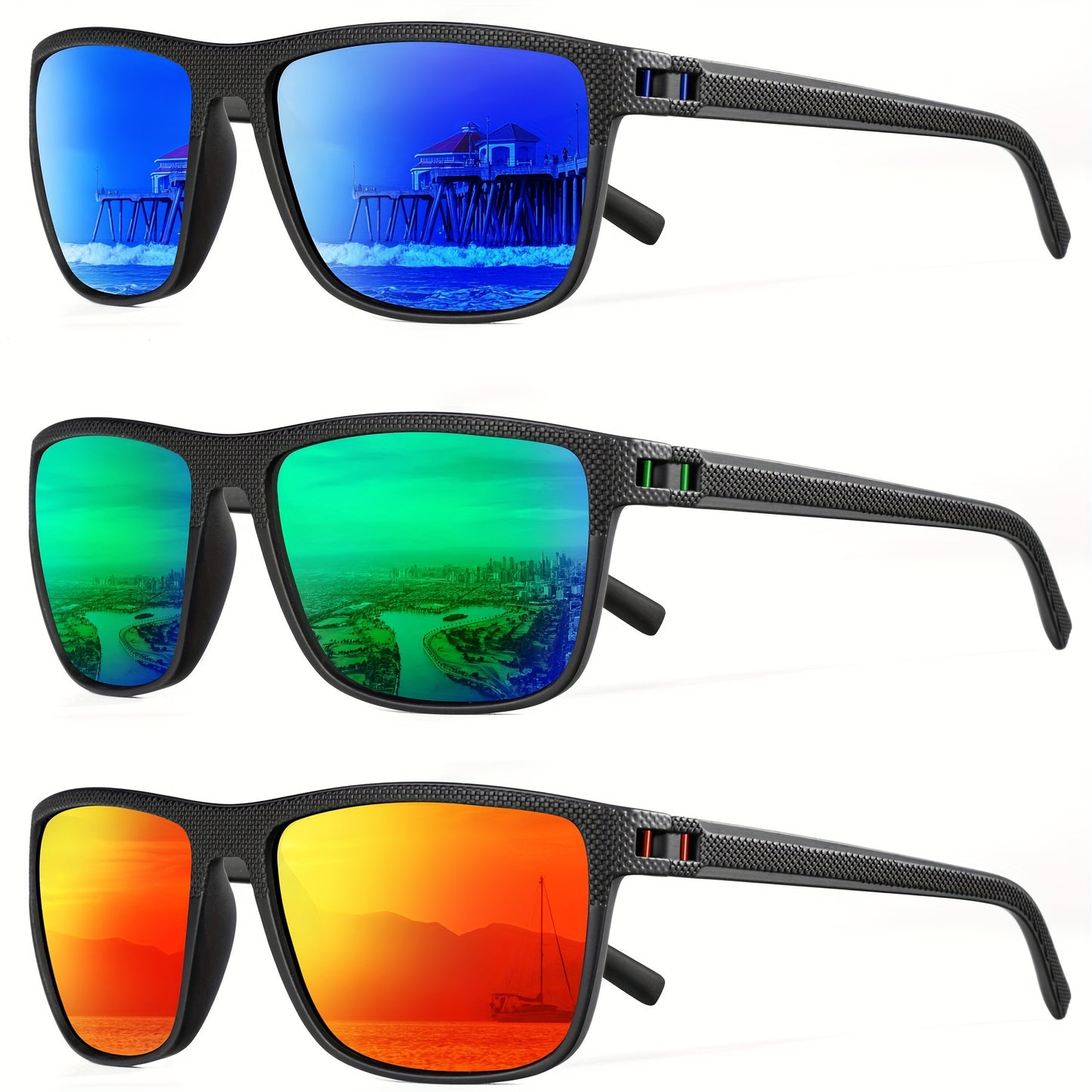 Polarized Sunglasses 3 Pack for Men Women – Classic Square Sport Lightweight UV400 Anti-Glare Eyewear for Golf Running Fishing Cycling Outdoor, 12 Color Combinations