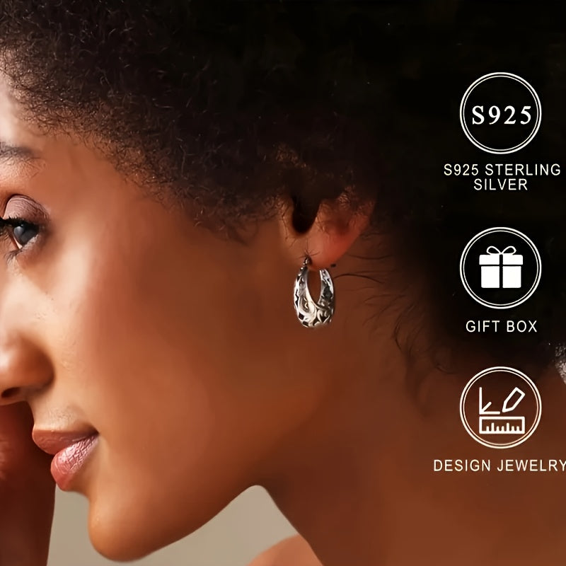 Mm Wide Sterling Silver Oval Hollow Flower Earrings, Halloween, Valentine'S Day, Christmas, Autumn And Winter Universal Match, Gift Box