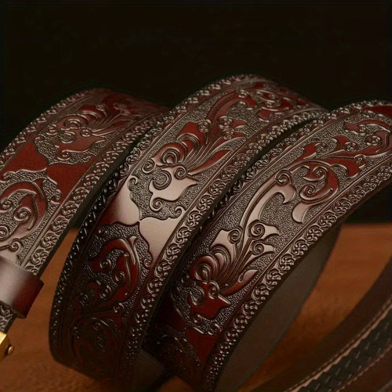 POYYAS Men' & Women' Genuine Leather Belt with Eagle Buckle - Retro Western Cowboy/Buckle Belt Suitable for Men & Women, Adjustable Strap, Durable Casual/Formal Wear for Festive Occasions (Father' Day Gift)