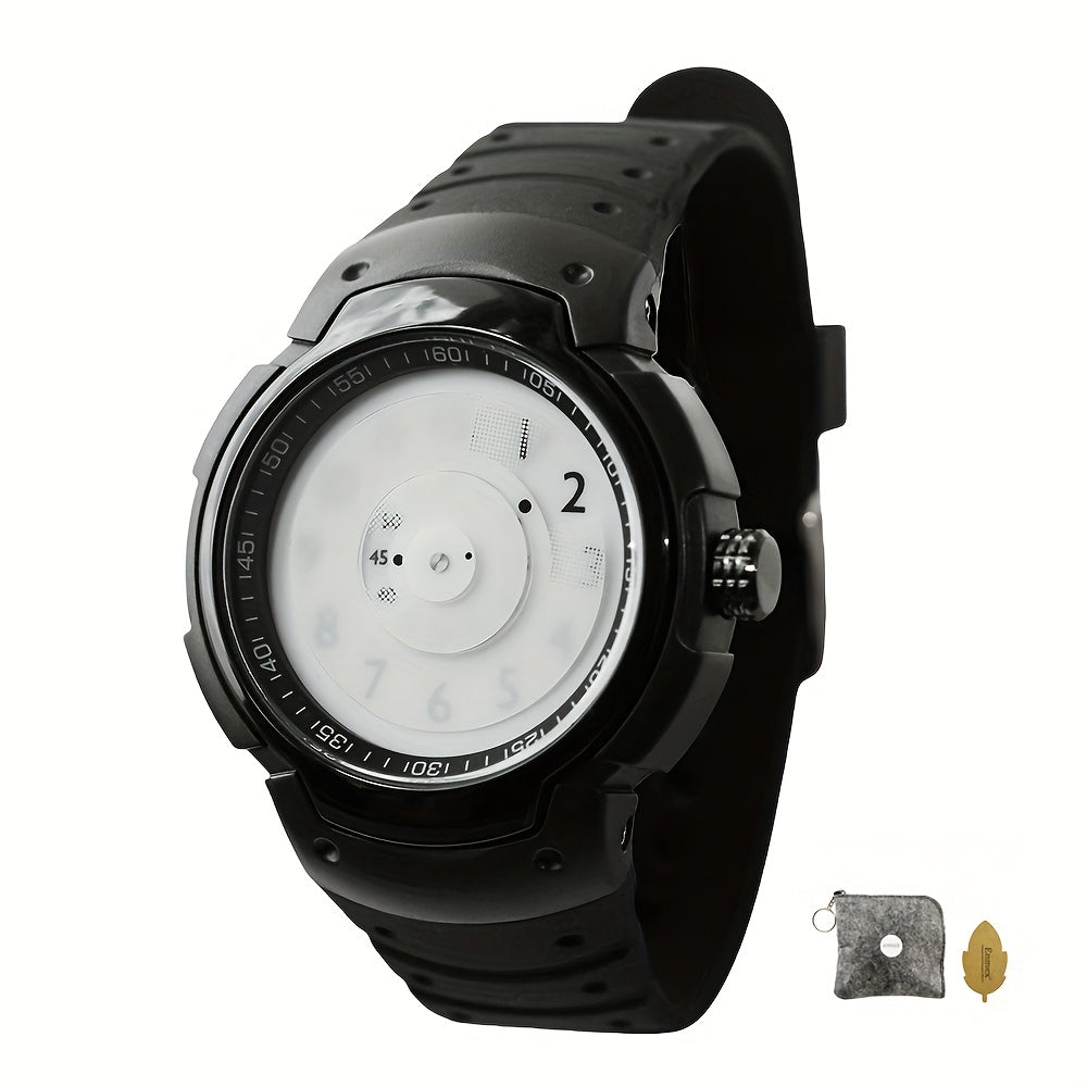 Unisex Sport Watch | Creative Design Quartz Wristwatch with Round Dial & Rubber Strap, Casual Fashion Sport Watch for Men & Women in Black & White