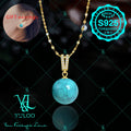 Sterling Silver S925 Natural Genuine Turquoise Pendant & Necklace 18+2 Inches, (Complimentary Pair Of Random Earrings)