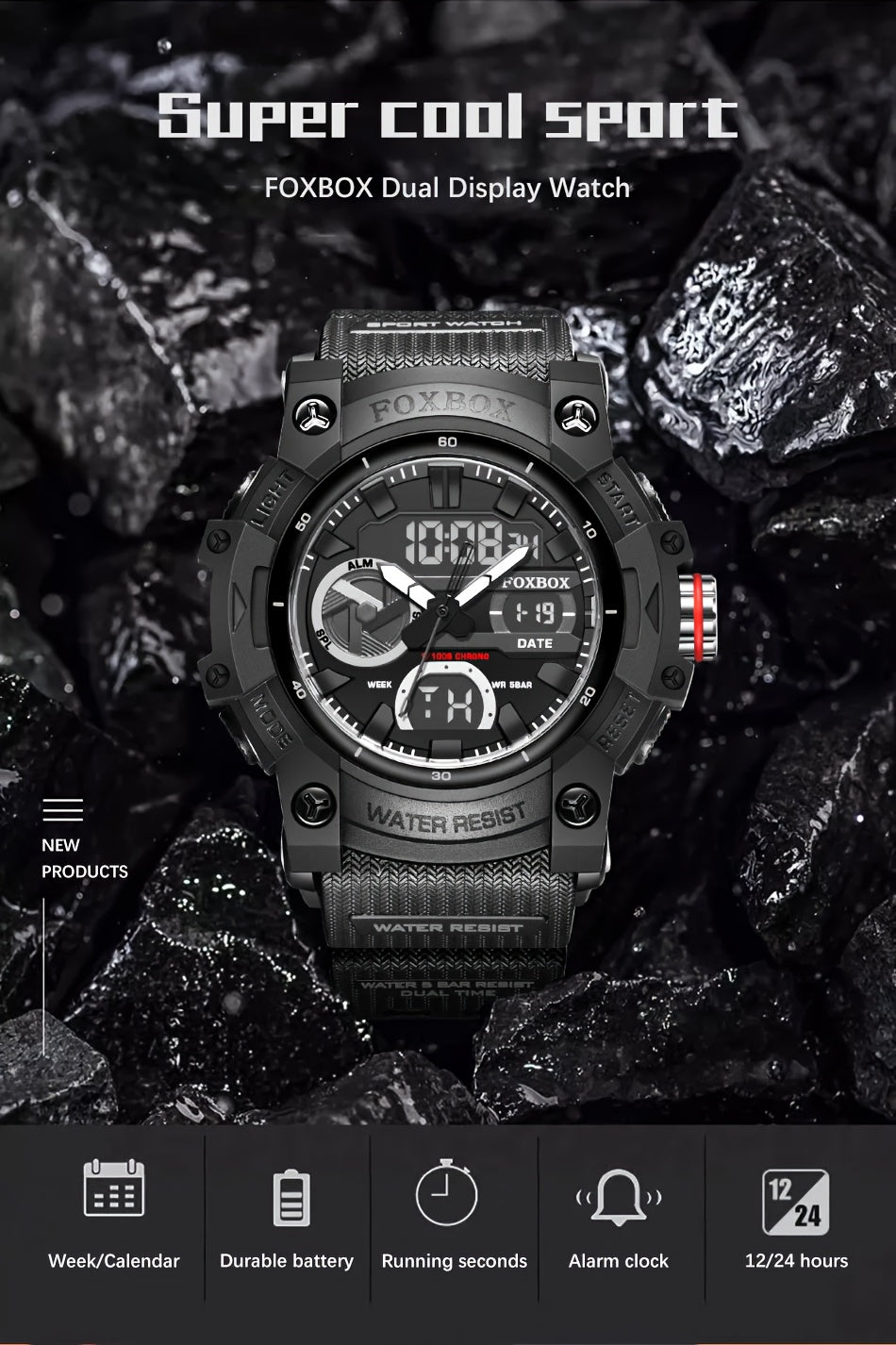 2025 Newest FOXBOX LED Quartz Electronic Watch with Night Light, Multi Functional, Outdoor, Hiking, Sports Style, Easy And Fashionable Multi Functional Electronic Men'S Watch, Men'S Digital Watch, Sports Timer, Fashion Style, Minimalist Watch