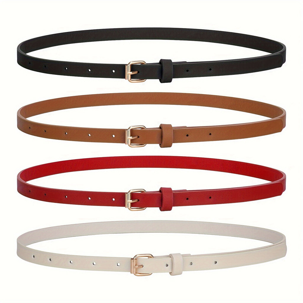 4pcs Tight Fitting Women'S Fashionable Sweet Dress with PU Belt, Jeans, Slim Waist Belt