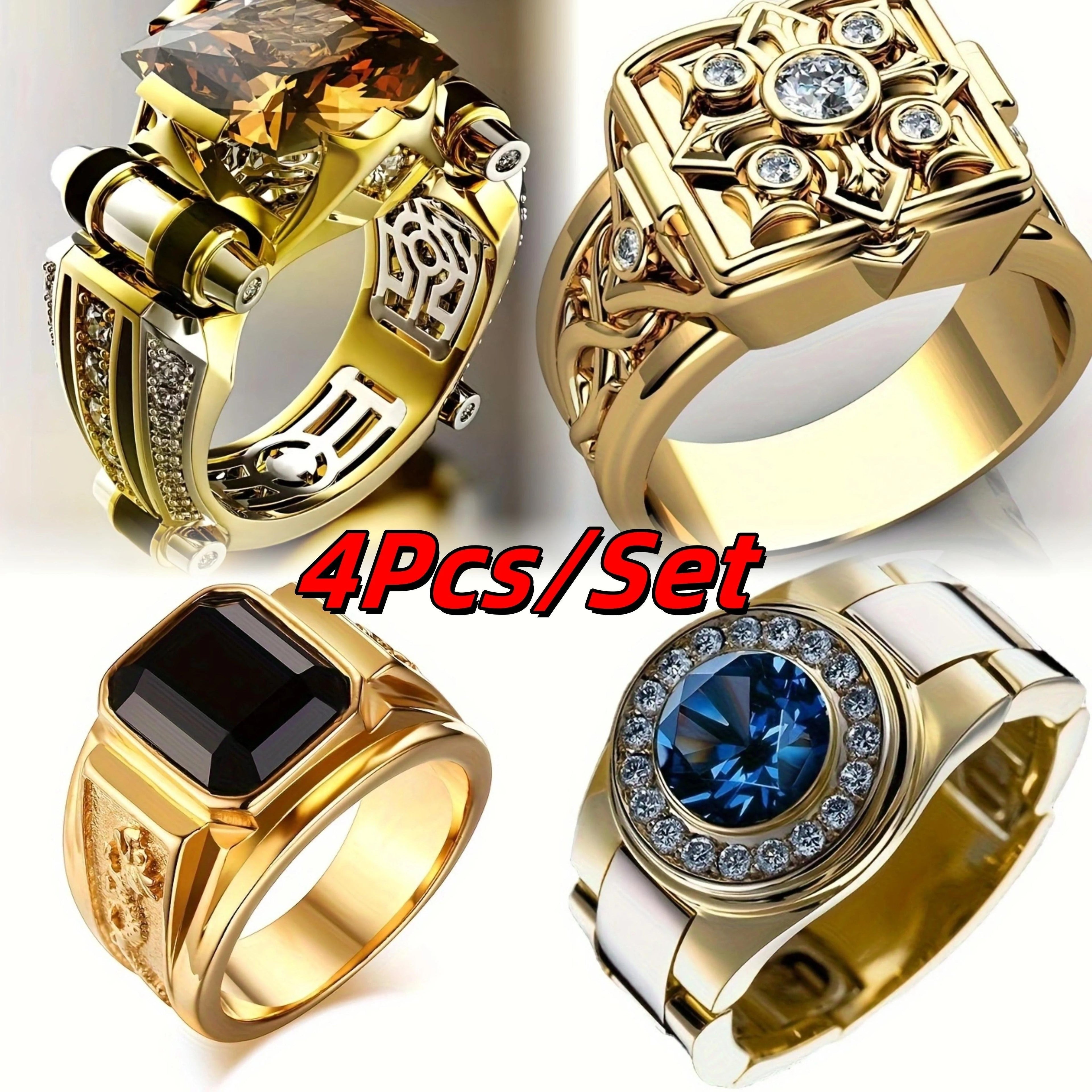 4pcs Set of Luxurious And Elegant Men'S Noble Gentleman Rings, Boyfriend'S Birthday Gift, Engagement Jewelry