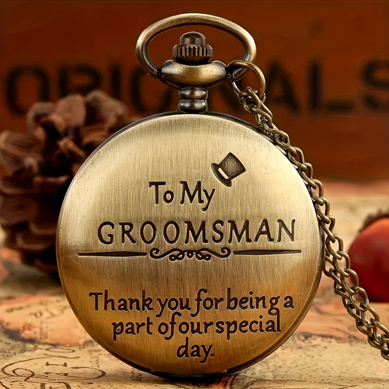 [Perfect Gift for Men] Classic Engraved Pocket Watch for Groomsmen, Featuring a Round Quartz Design with World-Time Capability, Electronic Movement, And Not Waterproof, Perfect Gift for Men