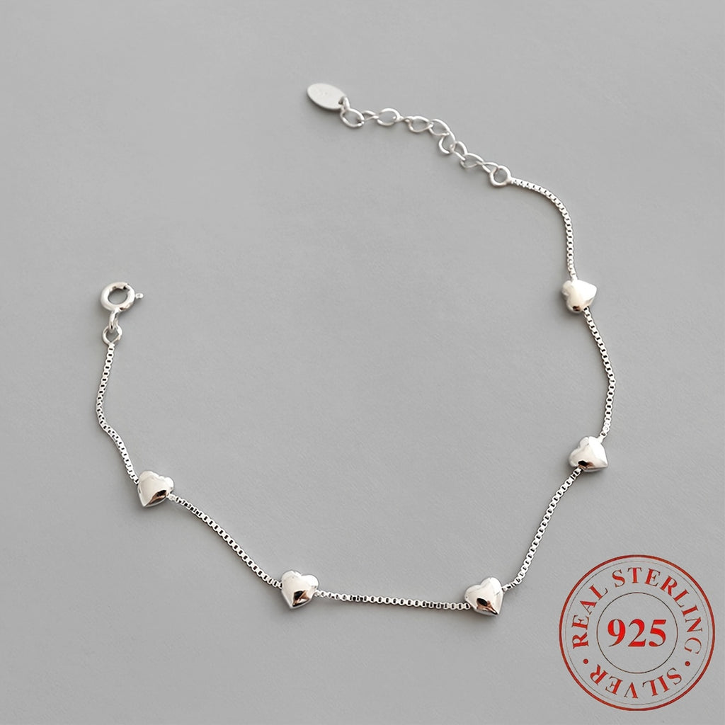 [Birthday Gift Valentine's Day] 925 Sterling Silver Heart-Shaped Ankle Chain, Creatively Smooth, Elegant and Simple, a Birthday Gift for Girlfriends/ Mothers, Valentine's Day Gift
