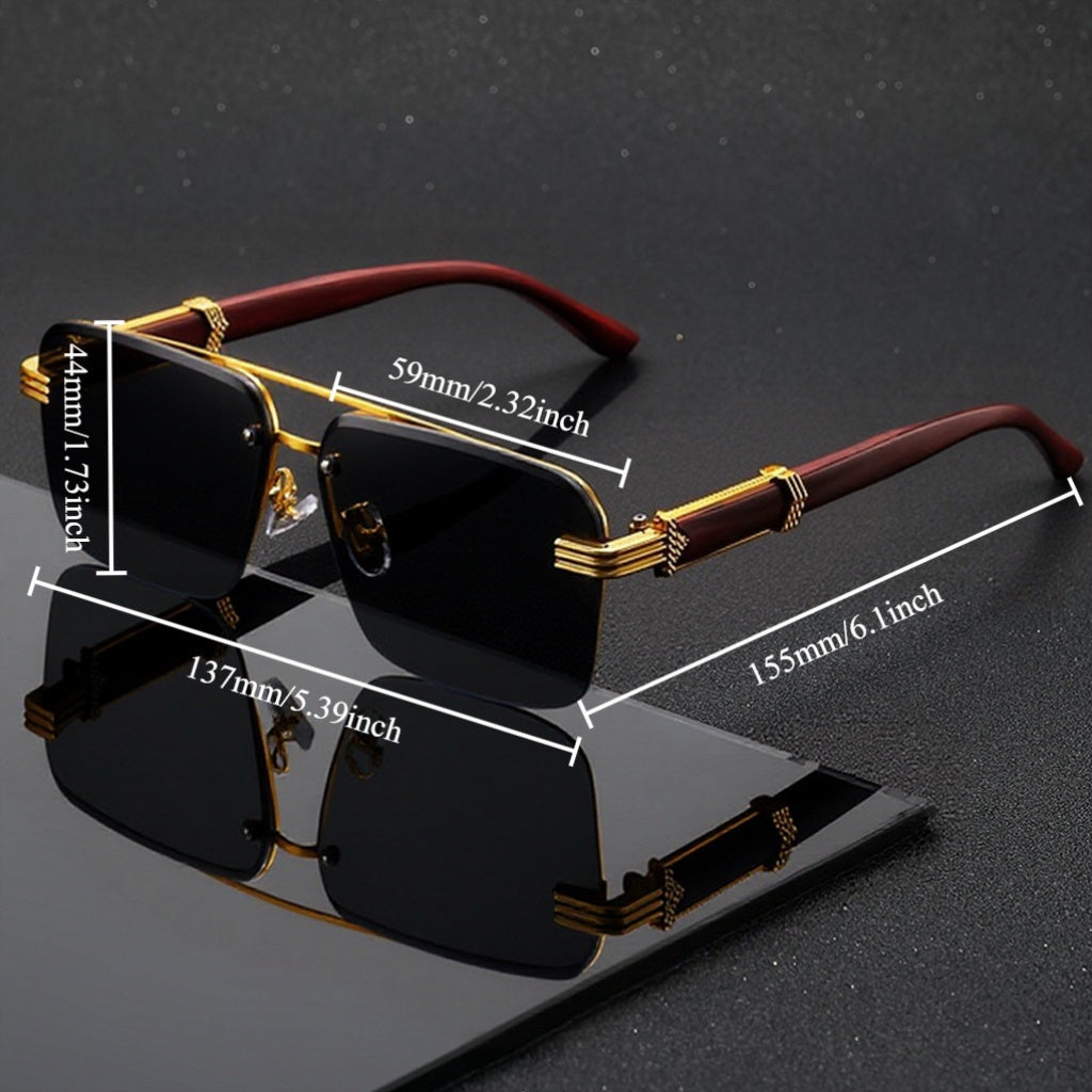 Men'S Semi-Rimless Business Eyeglasses - Woodgrain Temple Tips & Lightweight Metal Frame for Driving, - Road Trips, Festivals, And Daily Fashion - Stylish Gift Idea