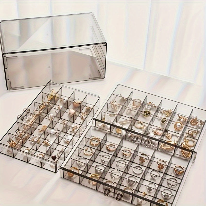 Jewelry Storage Box 3 Layer 72 Grid Large Capacity Ring Earring Necklace Organizer Buckle Closure Durable Plastic Jewelry Case for Women Travel Home