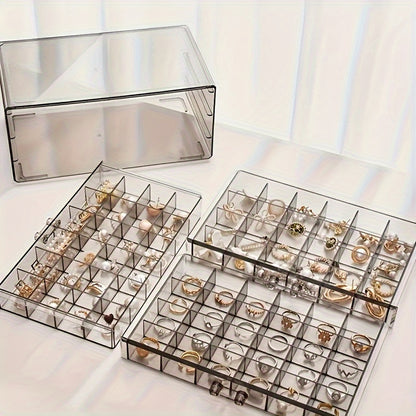 Jewelry Storage Box 3 Layer 72 Grid Large Capacity Ring Earring Necklace Organizer Buckle Closure Durable Plastic Jewelry Case for Women Travel Home