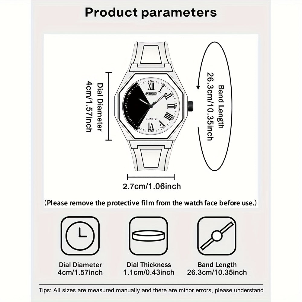 Quartz Watches for Men -1pc Modern Cartoon Minimalist Unisex Mens Watch, Silicone Strap, Black & White Dial with Geometric Patterns, Casual Watches for Men & Women, Special Occasions, Everyday Timepiece - Christmas, Halloween Gift, Reloj Para Hombre.