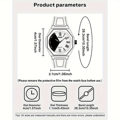Minimalist Cartoon Quartz Watch Silicone Strap Geometric Dial Unisex Casual Wristwatch for Men Women White Black Red Blue Green