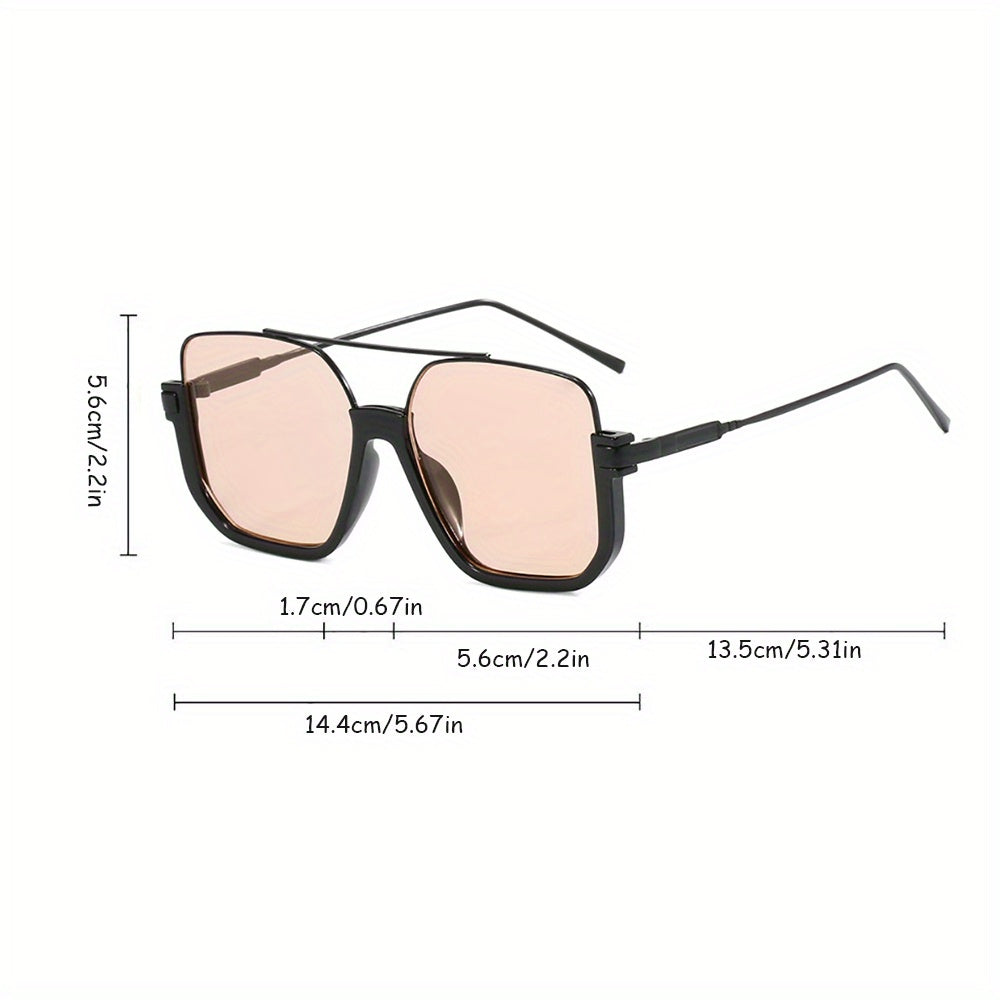 Oversized Sunglasses Vintage Double Bridge Metal Frame PC Lens Unisex Fashion Shades for Everyday Wear Summer Festival Party Birthday Holiday Gift Brown Black Gray