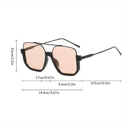 Oversized Sunglasses Vintage Double Bridge Metal Frame PC Lens Unisex Fashion Shades for Everyday Wear Summer Festival Party Birthday Holiday Gift Brown Black Gray