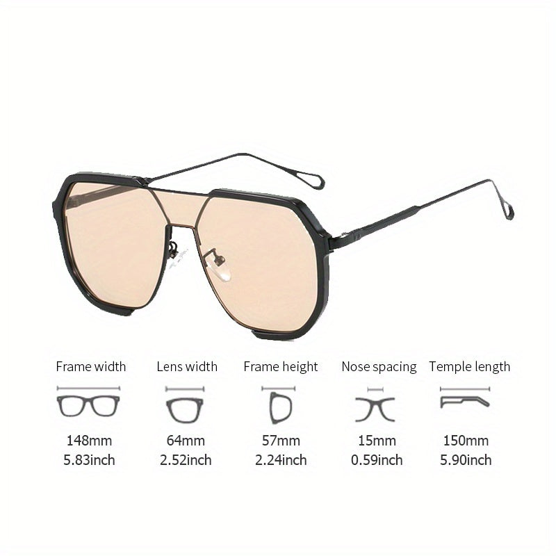 Oversized Sunglasses Women Men Vintage Double Bridge Semi-Rimless UV Protection AC Lenses Metal Accents with Case Beach Vacation Travel Daily Wear Unisex Summer Fashion