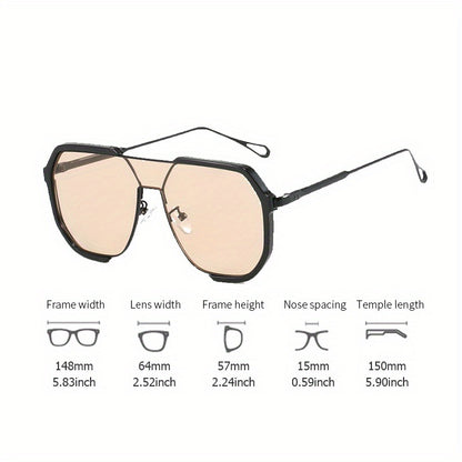 Oversized Sunglasses Women Men Vintage Double Bridge Semi-Rimless UV Protection AC Lenses Metal Accents with Case Beach Vacation Travel Daily Wear Unisex Summer Fashion