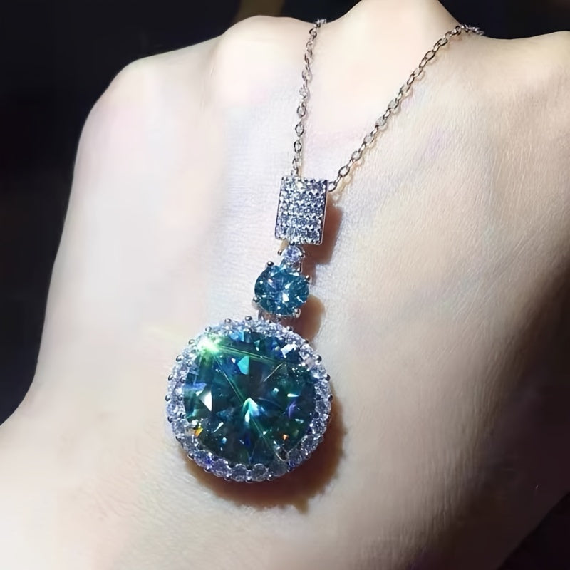 6-Carat Colorful Green Moissanite Sterling Silver 925 Pendant Necklace - Elegant Pendant Necklaces for Women with Clavicle Chain, Ideal for Daily Wear, Dating, Parties, And Gift-Giving, Featuring Vintage Luxury Style, Comes with Box