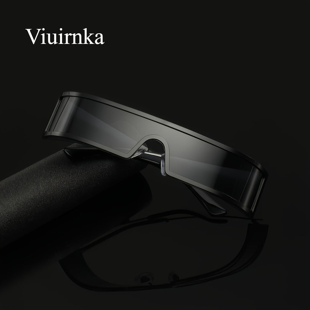 VIUIRNKA Men's Fashion Glasses, Cyberpunk Metal Wraparound Frame, Wide Temple Futuristic Design with Case, Lightweight Street Style Fashion, Perfect for Halloween & Christmas Gift Giving, Cool Quality Event Wear