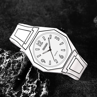 Silicone Strap Watch Unisex Creative Round Dial Analog Quartz Wristwatch, Fashion Casual Outdoor Sport Watch for Men Women Students, Available in White Blue Red Black