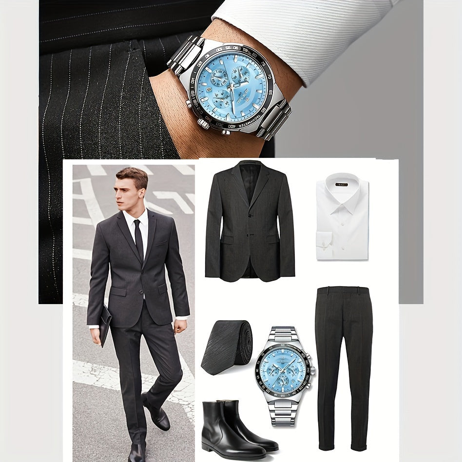 REWARD VIP Ice -Blue Quartz Watches For Men Sport Chronograph Luminous Wrist Watches Stainless Steel Wristwatch
