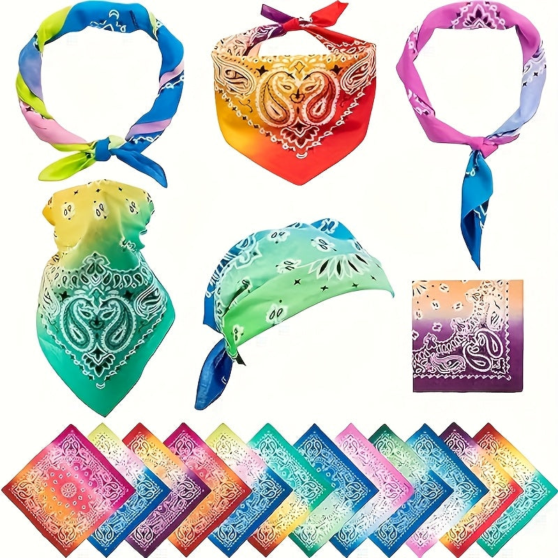 [Tie-Dye Headbands] 12pcs Tie-Dye Paisley Headbands - Vibrant Hip-Hop and Punk Style Headbands, Unisex Blend Scarves, Retro Fashion Accessories, Assorted Colors, Headscarves | Bright Colors | Decorative Stitching