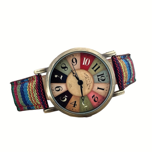 Vintage Multicolor Rainbow Pattern Bohemia Style Women's Quartz Wristwatch