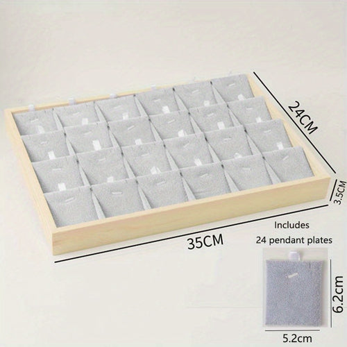 Jewelry Tray Bamboo Wood 24 Grid – Large Capacity Necklace & Pendant Display Rack, Elegant Home Storage Organizer for Earrings, Gift for Mom