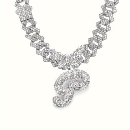 Cuban Link Chain Necklace - Initial Letter for Men Women - with Butterfly Alphabet Pendant A-Z, Gold & - product detail view
